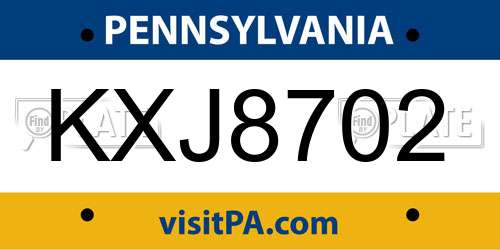 KXJ8702 Pennsylvania License Plate