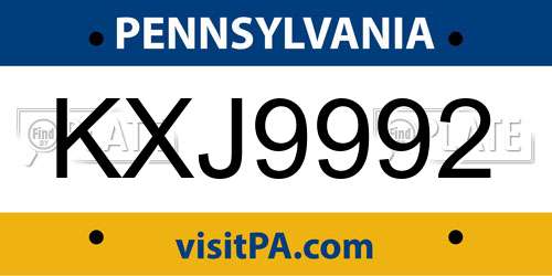 KXJ9992 Pennsylvania License Plate