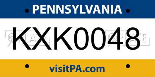 KXK0048 Pennsylvania License Plate