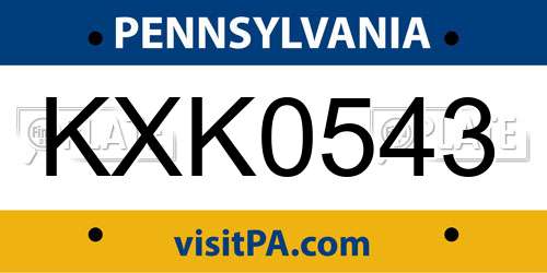 KXK0543 Pennsylvania License Plate