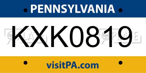 KXK0819 Pennsylvania License Plate