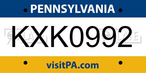 KXK0992 Pennsylvania License Plate