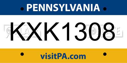 KXK1308 Pennsylvania License Plate