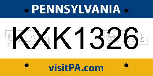 KXK1326 Pennsylvania License Plate