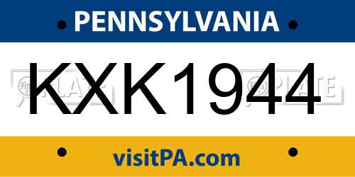KXK1944 Pennsylvania License Plate