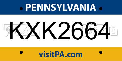 KXK2664 Pennsylvania License Plate