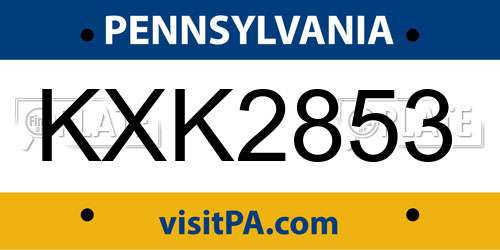 KXK2853 Pennsylvania License Plate