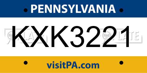 KXK3221 Pennsylvania License Plate