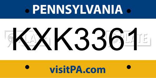 KXK3361 Pennsylvania License Plate