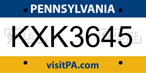 KXK3645 Pennsylvania License Plate