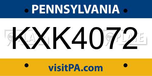 KXK4072 Pennsylvania License Plate