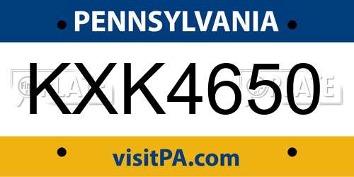 KXK4650 Pennsylvania License Plate
