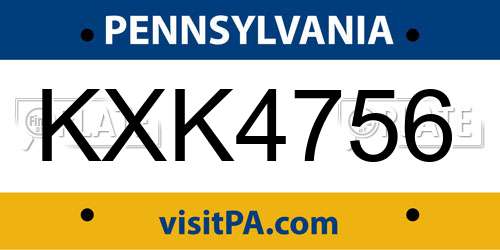 KXK4756 Pennsylvania License Plate