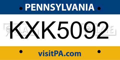 KXK5092 Pennsylvania License Plate