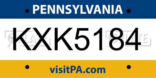 KXK5184 Pennsylvania License Plate