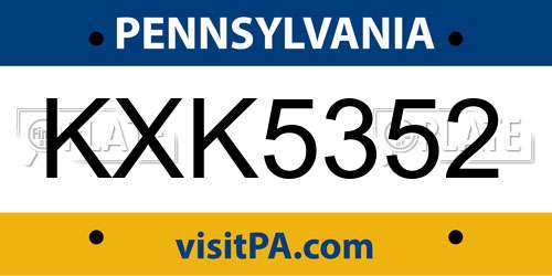 KXK5352 Pennsylvania License Plate