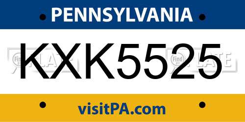 KXK5525 Pennsylvania License Plate