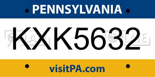 KXK5632 Pennsylvania License Plate