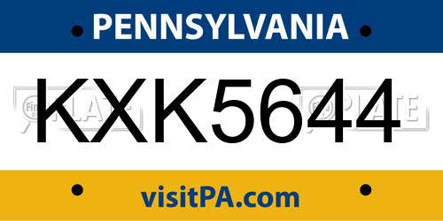 KXK5644 Pennsylvania License Plate