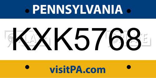 KXK5768 Pennsylvania License Plate