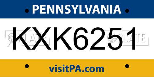 KXK6251 Pennsylvania License Plate