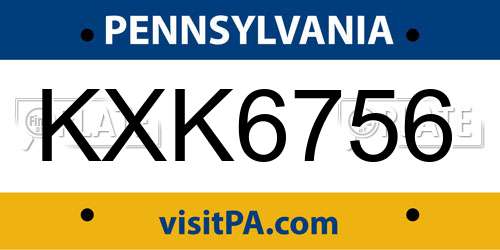 KXK6756 Pennsylvania License Plate
