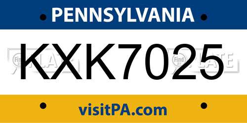 KXK7025 Pennsylvania License Plate