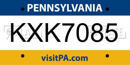 KXK7085 Pennsylvania License Plate