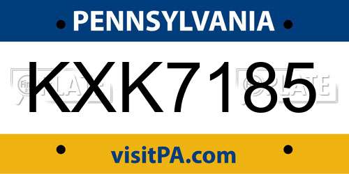KXK7185 Pennsylvania License Plate