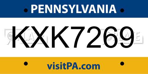 KXK7269 Pennsylvania License Plate