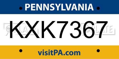 KXK7367 Pennsylvania License Plate