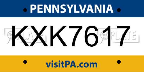 KXK7617 Pennsylvania License Plate