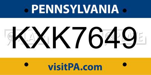 KXK7649 Pennsylvania License Plate