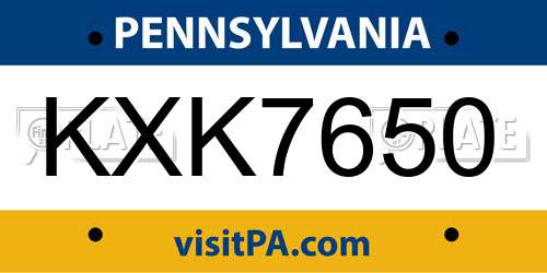 KXK7650 Pennsylvania License Plate