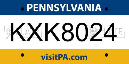 KXK8024 Pennsylvania License Plate