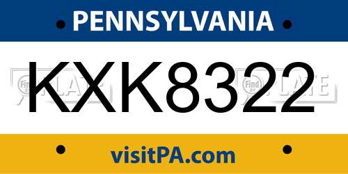 KXK8322 Pennsylvania License Plate