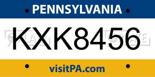KXK8456 Pennsylvania License Plate