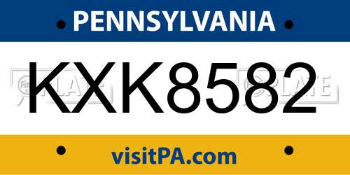 KXK8582 Pennsylvania License Plate