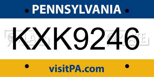 KXK9246 Pennsylvania License Plate