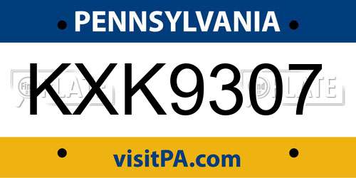 KXK9307 Pennsylvania License Plate
