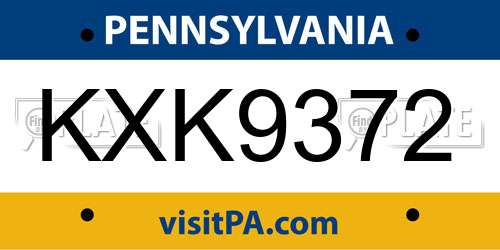 KXK9372 Pennsylvania License Plate
