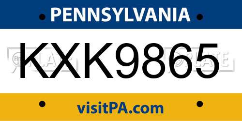 KXK9865 Pennsylvania License Plate
