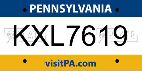 KXL7619 Pennsylvania License Plate