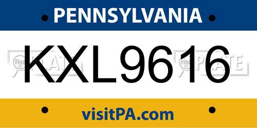 KXL9616 Pennsylvania License Plate