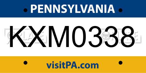KXM0338 Pennsylvania License Plate