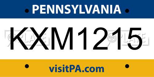 KXM1215 Pennsylvania License Plate