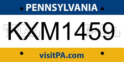 KXM1459 Pennsylvania License Plate