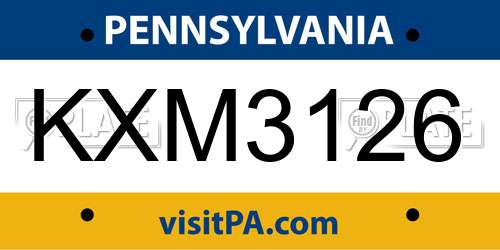KXM3126 Pennsylvania License Plate