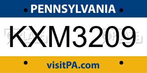 KXM3209 Pennsylvania License Plate