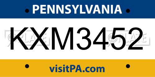 KXM3452 Pennsylvania License Plate